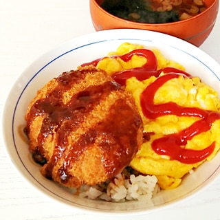 ひとりごはん✿コロッケとスクランブルエッグの丼